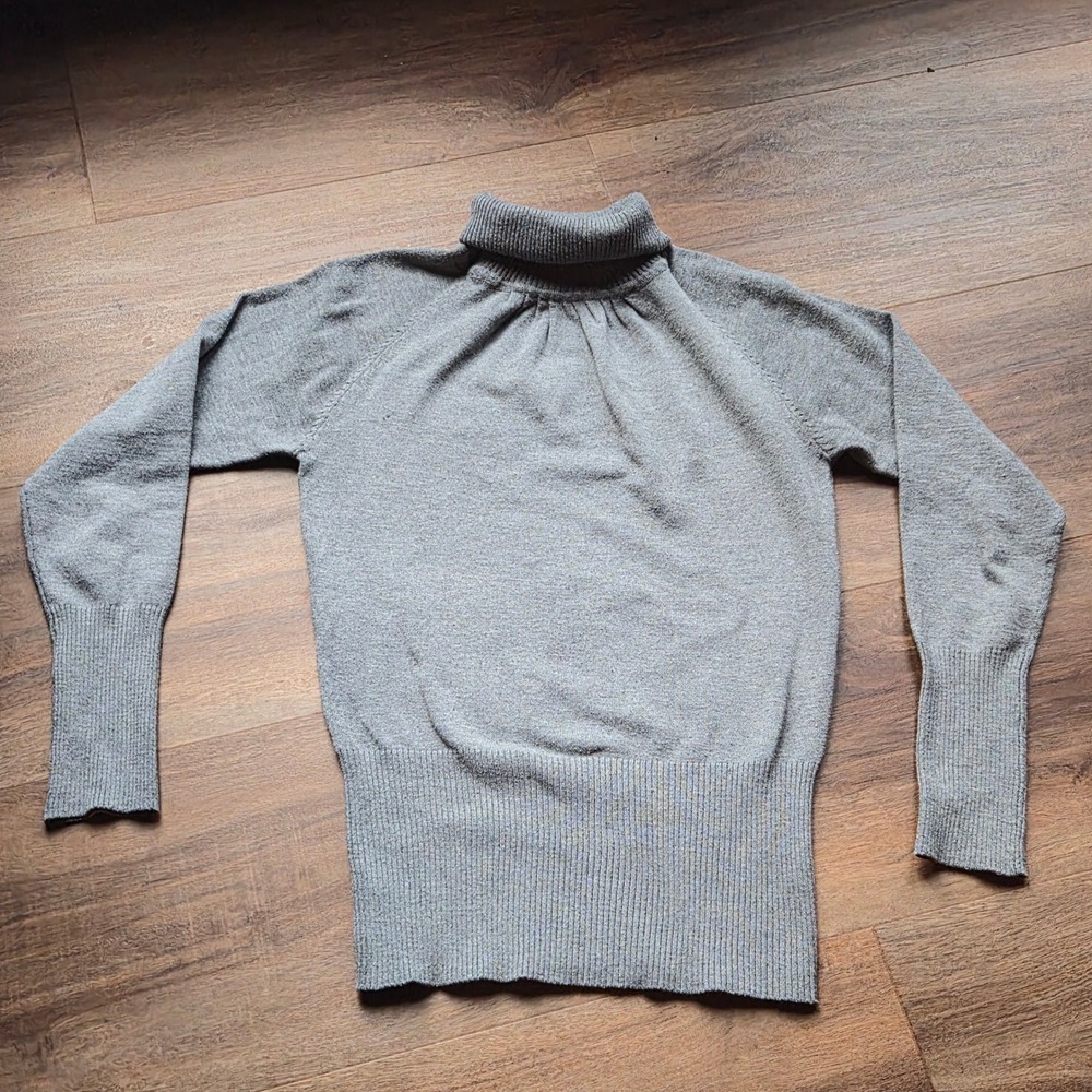 Poof Women Grey Turtleneck Sweater Cotton Blend Raglan Sleeve Knit Top Large